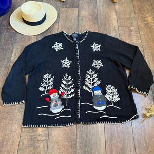Cardigan de Natal Vintage dos anos 90, Cardigan de Boneco de Neve Vintage, Suéter de Natal de Boneco de Neve Vintage, Cardigan de Natal Bonito dos anos 90