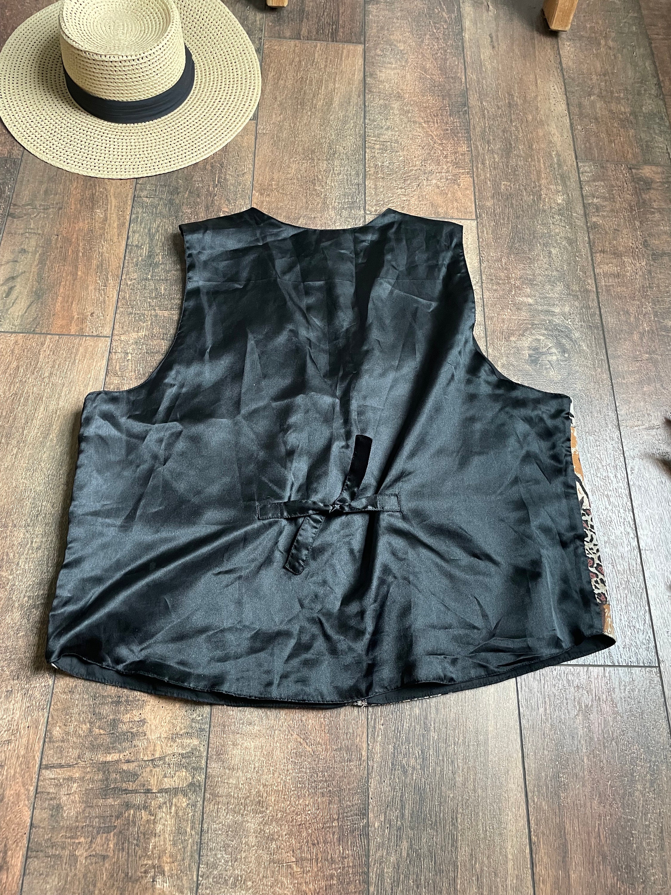Vintage 90s Leather Leopard Print Vest,90s Safari Vest,vintage