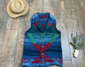 Vintage 90s Hippie Sweater Vest, 90s Vintage Sweater Vest, Boho Sweater Vest, Vintage Boho Sweater Vest, Vintage Chaps Sweater Vest