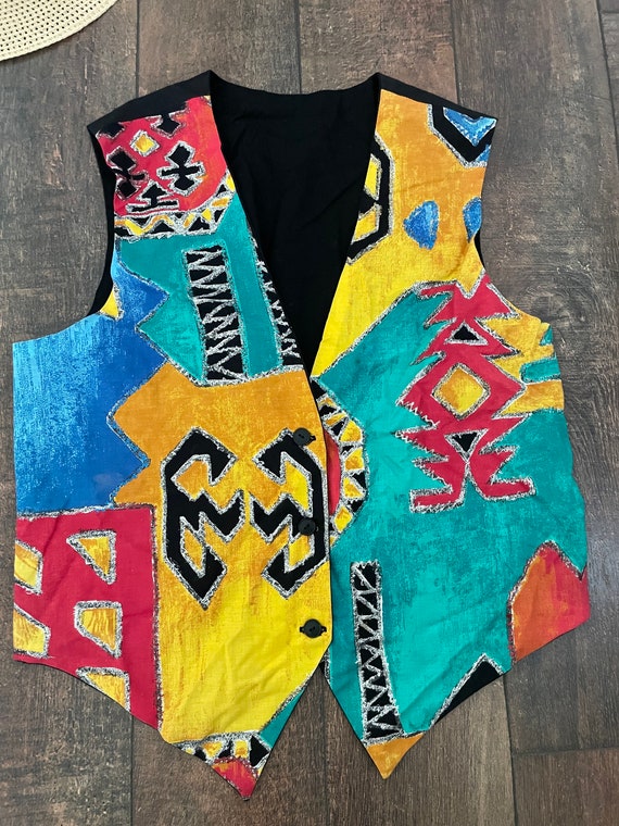 Vintage 90s Southwest Inspired Vest, 90s Tribal V… - image 2