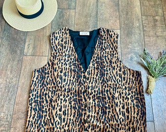 Vintage Velvet Leopard Print Vest, 90s Leopard Print Vest, Animal Print Vest,Vintage Vest, Plus Size Leopard Vest, Vintage Chetah Print Vest