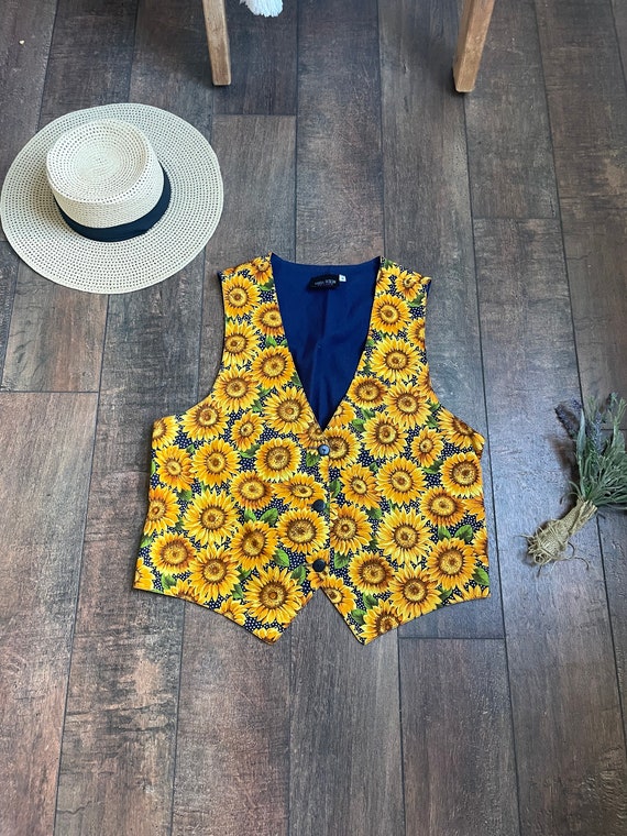 Vintage Floral Vest, 90s Floral Vest, Sunflower Fl