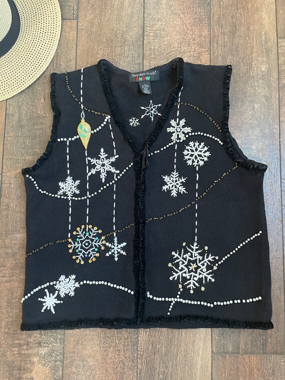 Vintage 90s Winter Holiday Sweater Vest, Glitter … - image 2