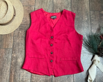 Vintage Red Vest, Vintage Mona Lisa Smile Vest, 1940s Style Vest,Christmas Red Vest, Garden Girl Vest