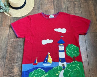 Suéter vintage con faro de velero - The Quacker Factory - Talla grande