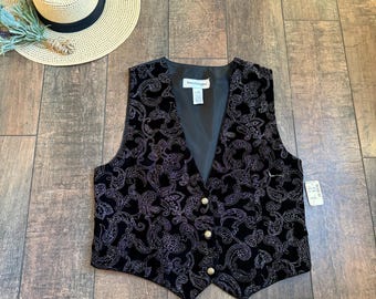 90s Velvet Vest, Paisley Velvet Sparkle Vest, Vintage Fancy Velvet Vest, Velvet Vest, Classic 90s Vest, Size 10 MADE IN USA