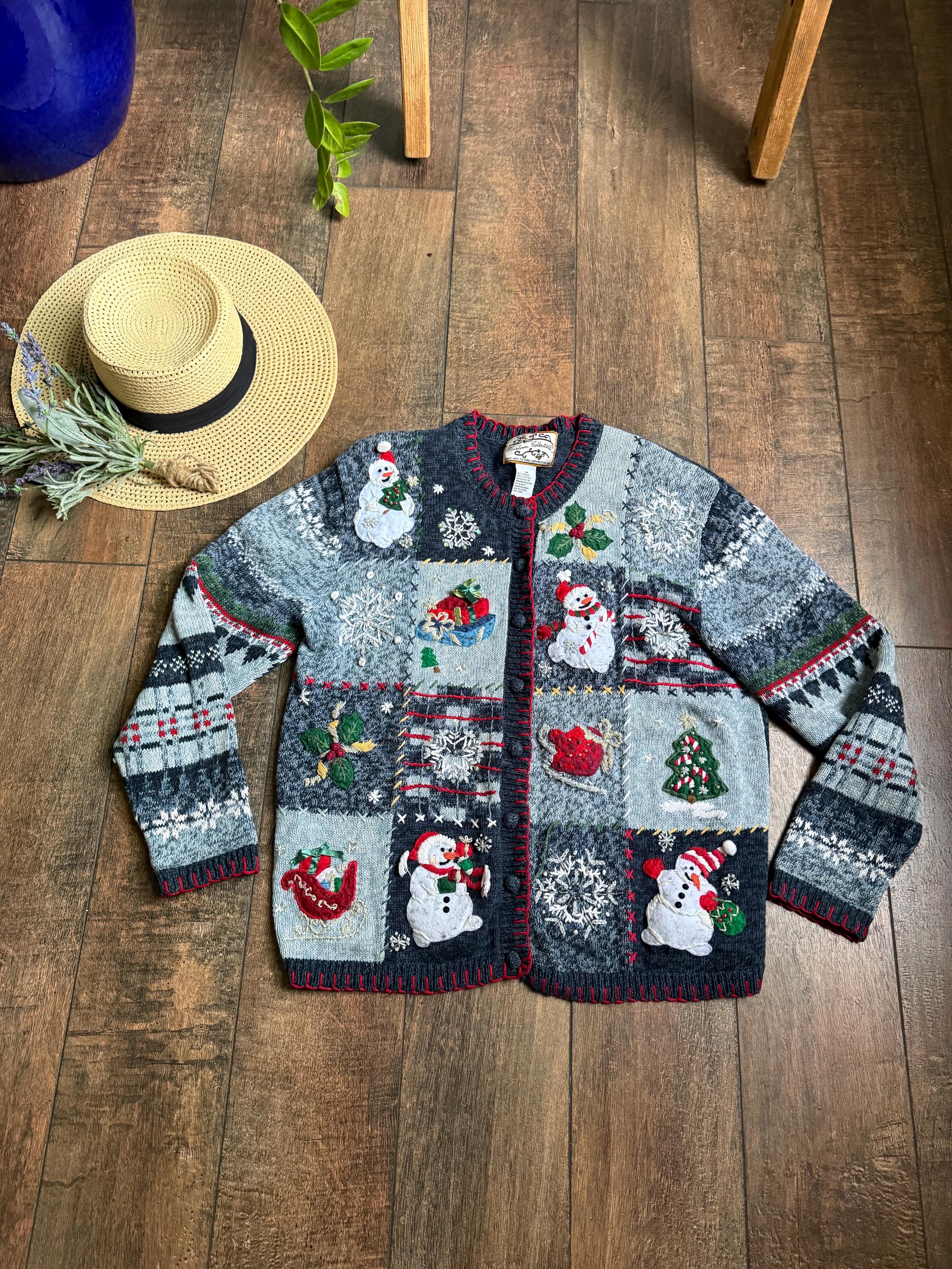 Vintage 90s Christmas Cardigan,vintage Snowman Cardigan, Snowman