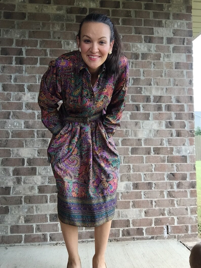 Retro Paisley Dress Vintage Paisley Dress Vintage Petrina paisly dress belted collared Paisly Dress