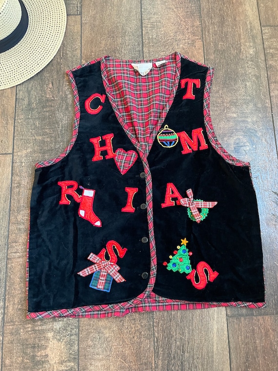 Vintage Velvet Christmas Vest,90s Teacher Christm… - image 2