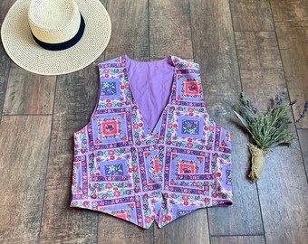 Vintage 90s Floral Vest, Jesse Spano Vest, Vintage 90s Vest, Classic 90s Vintage Vest, Spring Floral Vest, 90s Floral Vest, 90s Easter Vest