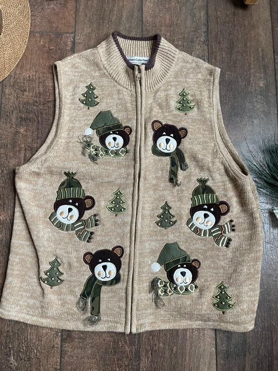 Vintage 90s Christmas Teddy Bear Sweater Vest,90s… - image 2