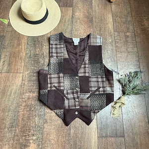 Vintage Wool Plaid Button Up Vest, Vintage Autumn Plaid Vest, 90s Soft Wool Plaid Vest, Patchwork Plaid Wool Vest, Meg Ryan Vest, SMall