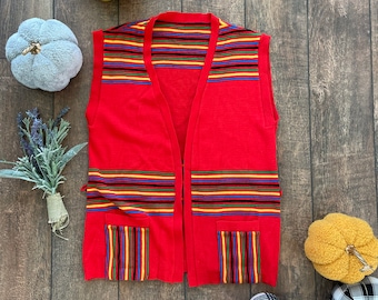 Retro 80s Vest, Knit Stripe Vest, Hand Knit Vest, Vintage