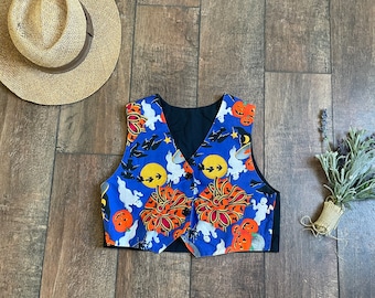 Vintage 90s Kids Halloween Vest, Witches Ghosts Jack-o-lanterns Cat Vest, Cute Halloween Vest, Vintage Witch Vest, Cute Halloween Vest