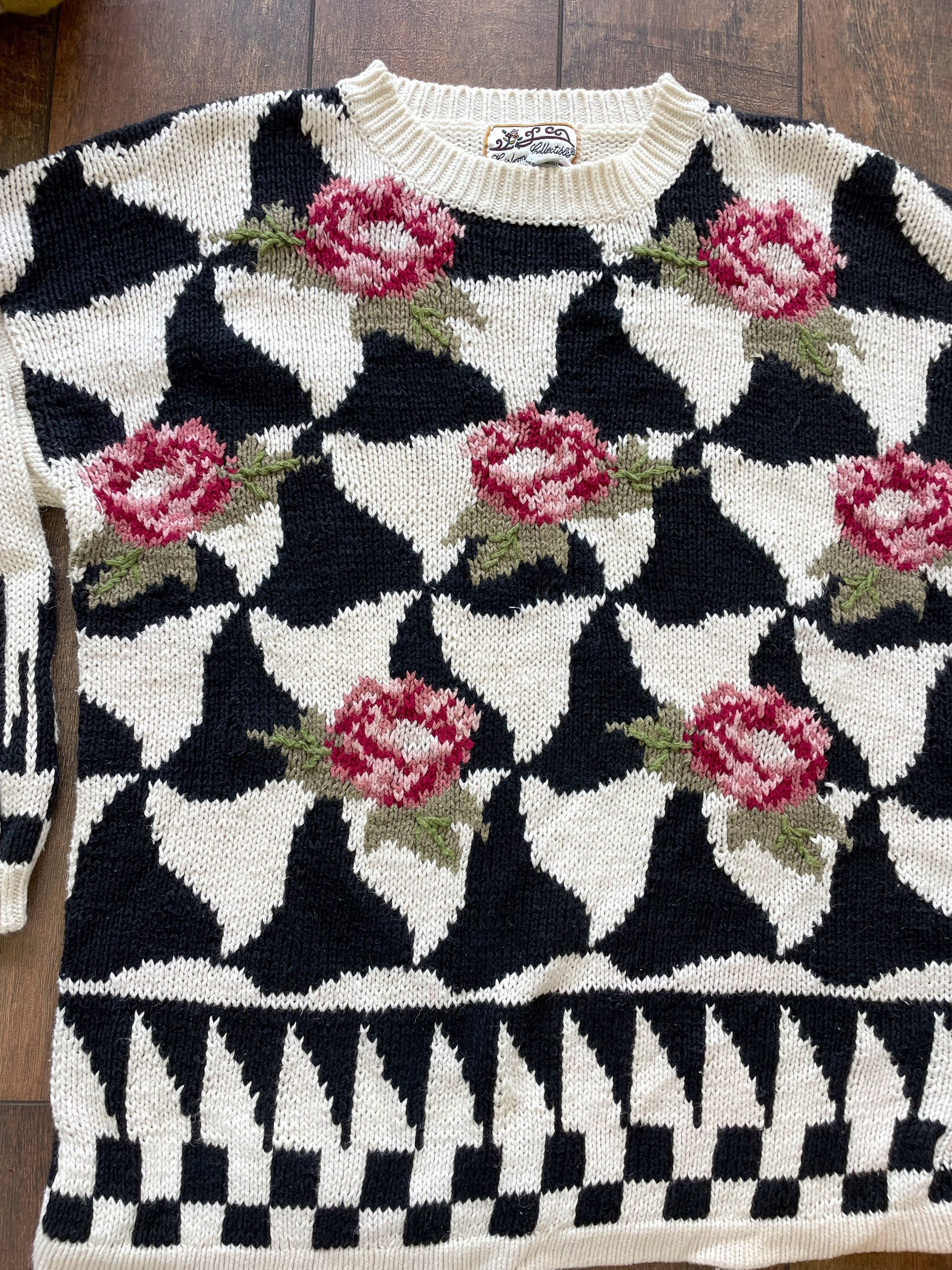 Floral Oversized Sweater, 90s Vintage Womens Knit Sweater, Floral