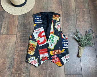 Vintage 90s Vest, Grocery Store Vest, Super Market Vest, Ms Frizzle Vest, Ketchup Vest, Tomato Soup Vest,Cereal Vest,Vintage 90s Quirky Vest