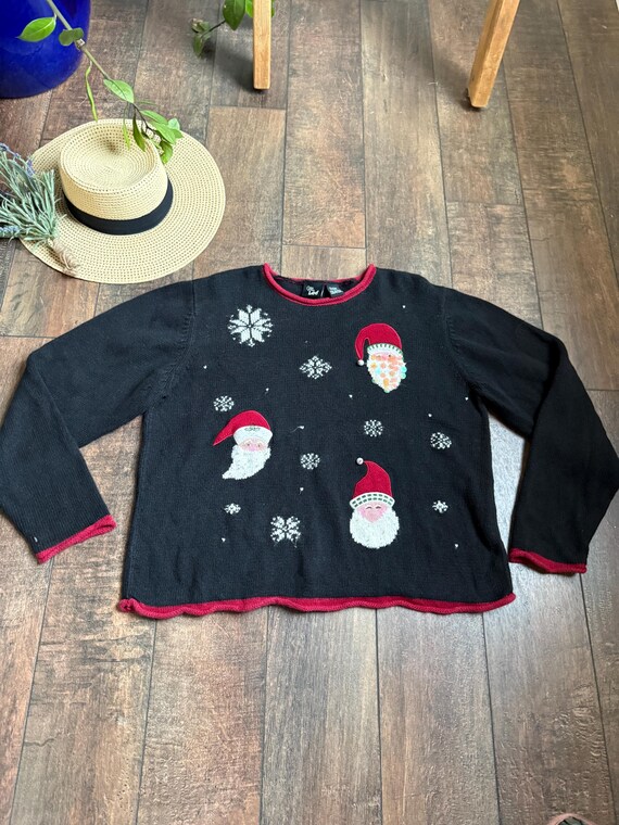 Vintage Christmas Santa Sweater, Vintage Santa Sweater,Christmas Sweater,Snowflake Sweater,90s Christmas Sweater- SIZE LARGE
