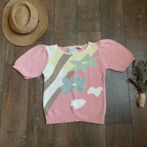 Jaren 80 geborduurde trui met korte mouwen, Nancy Stranger Things trui, jaren 80 truien, vintage trui, geborduurde vintage trui, bloementrui