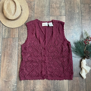 Vintage 90s Maroon Sweater Vest, 90s Kathie Lee Sweater Vest,Vintage Embroidered Sweater Vest,Vintage 90s Sweater Vest,90s Knit Sweater Vest