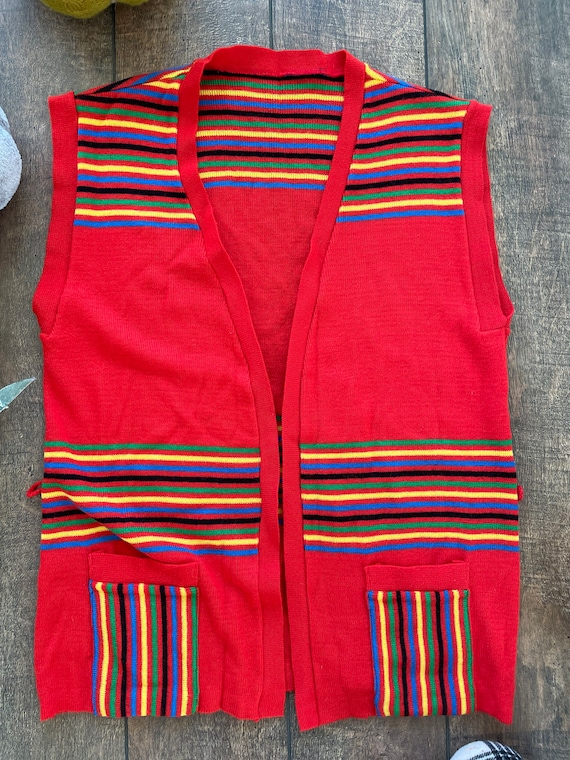 Vintage Knit Red Tunic Vest, Bright Red Knit Vest… - image 2