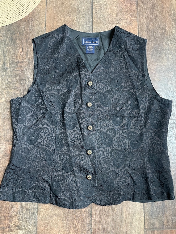 90s Vintage Lace Black Vest, Sarah From Labyrinth… - image 2