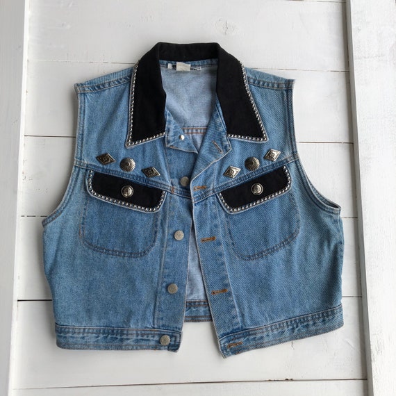 90s Western Studded Denim Vest, Vintage Southwest