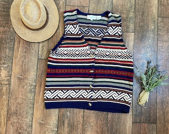 Vintage Bright Boho Sweater Vest,Western Sweater Vest,Vintage Tribal Stripe Sweater Vest,Southwest Sweater Vest,90s Boho Hippie Sweater Vest