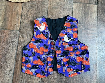 Vintage 90s Halloween Vest, Witches Ghosts Jack-o-lanterns Cat Vest, Cute Halloween Vest, Vintage Candy Corn Vest, Cute Halloween Vest