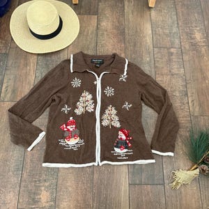 Cardigan de Natal Vintage dos anos 90, Cardigan de Boneco de Neve Vintage, Suéter de Natal de Boneco de Neve Vintage, Cardigan de Natal Bonito dos anos 90