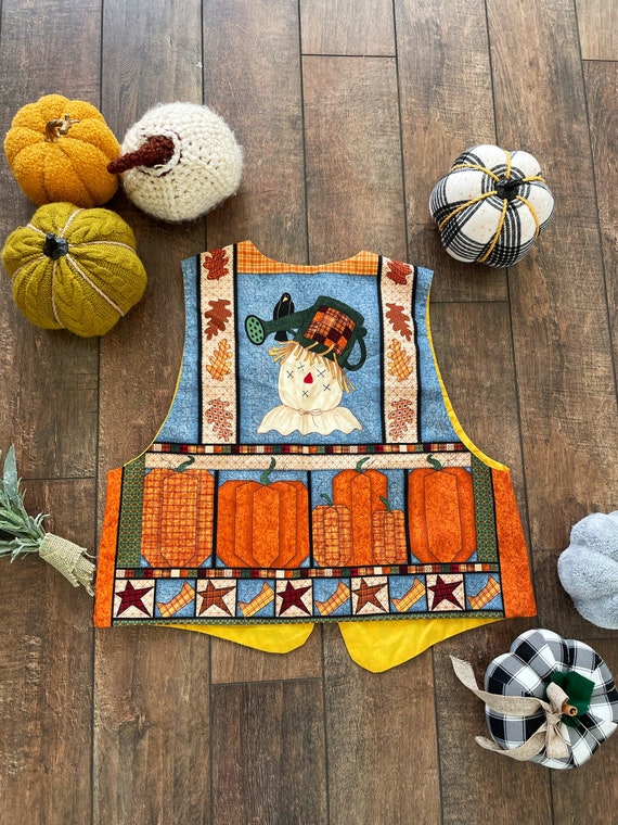 Vintage 90s Fall Vest, Scare Crow Vest, Vintage 90s Pumpkin