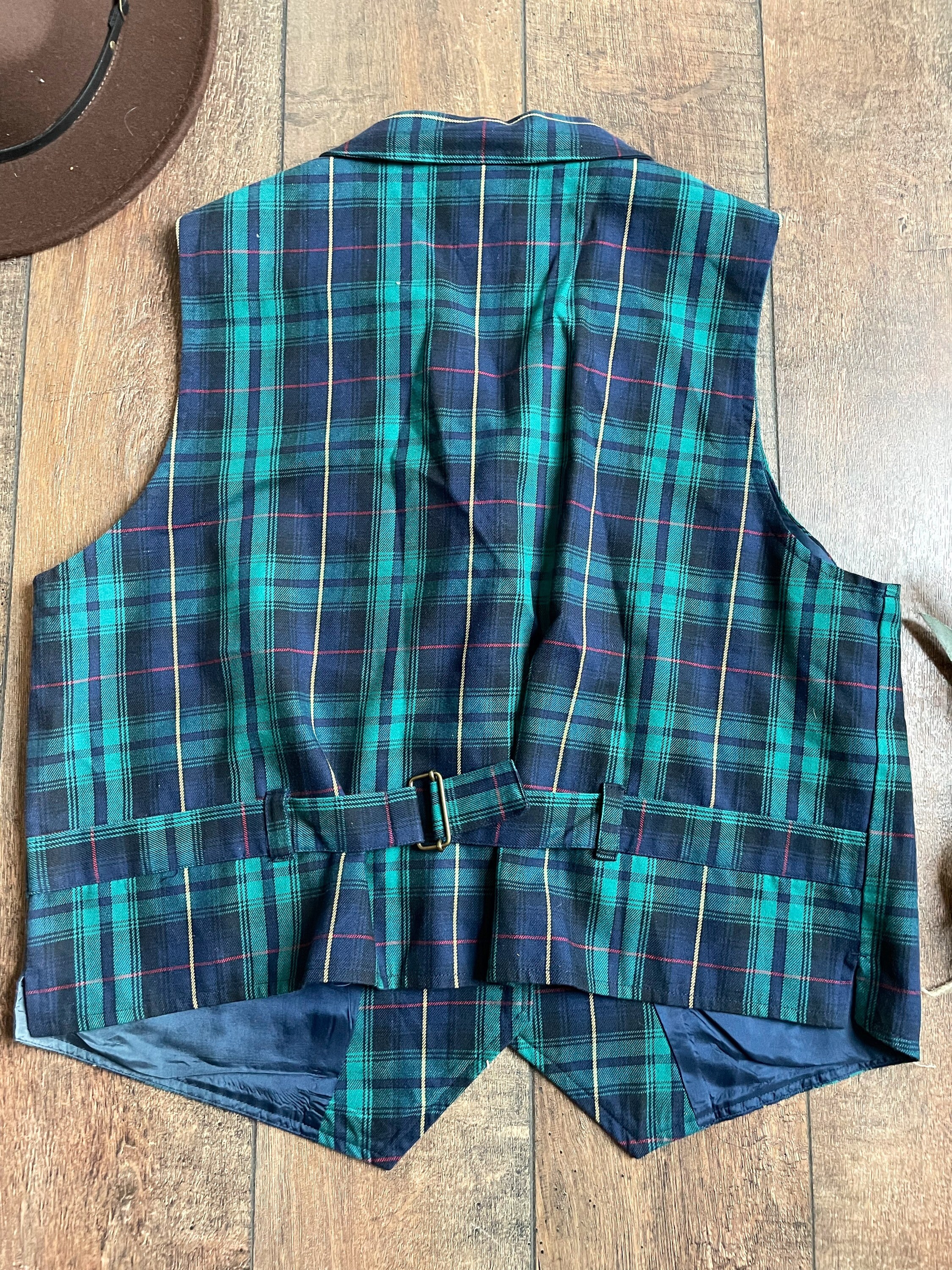 90s Vintage Blue Green Plaid Vest 90s 