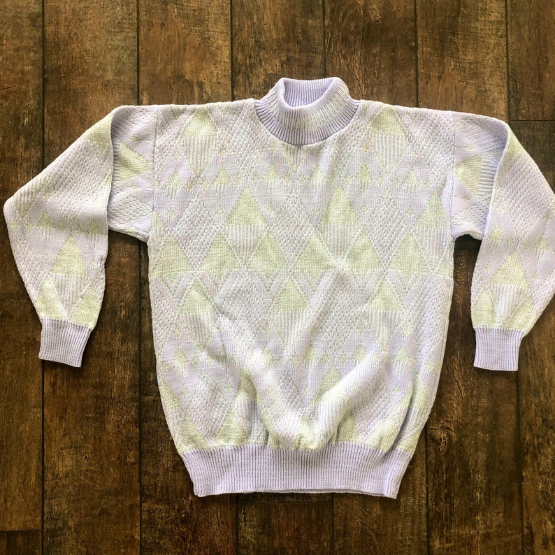Vintage Lavender Turtleneck Sweater With Silver Glitter Triangles, Vintage 90s Turtleneck Sweater, Vintage 90s Cozy Turtleneck image 1