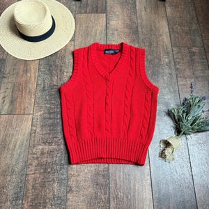 Red Cable Knit Pullover Sweater Vest, Mona Lisa Smile Sweater Vest, Red Sweater Vest, Vintage Knit Sweater Vest,90s Pullover Sweater Vest