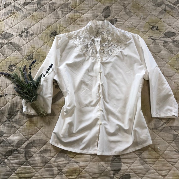 90s Vintage Lace Collar Blouse, Vintage High Neck