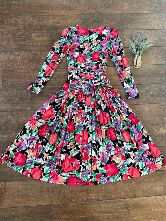 Vintage 90s 40s Style Romantic Floral Dress, Perf… - image 3