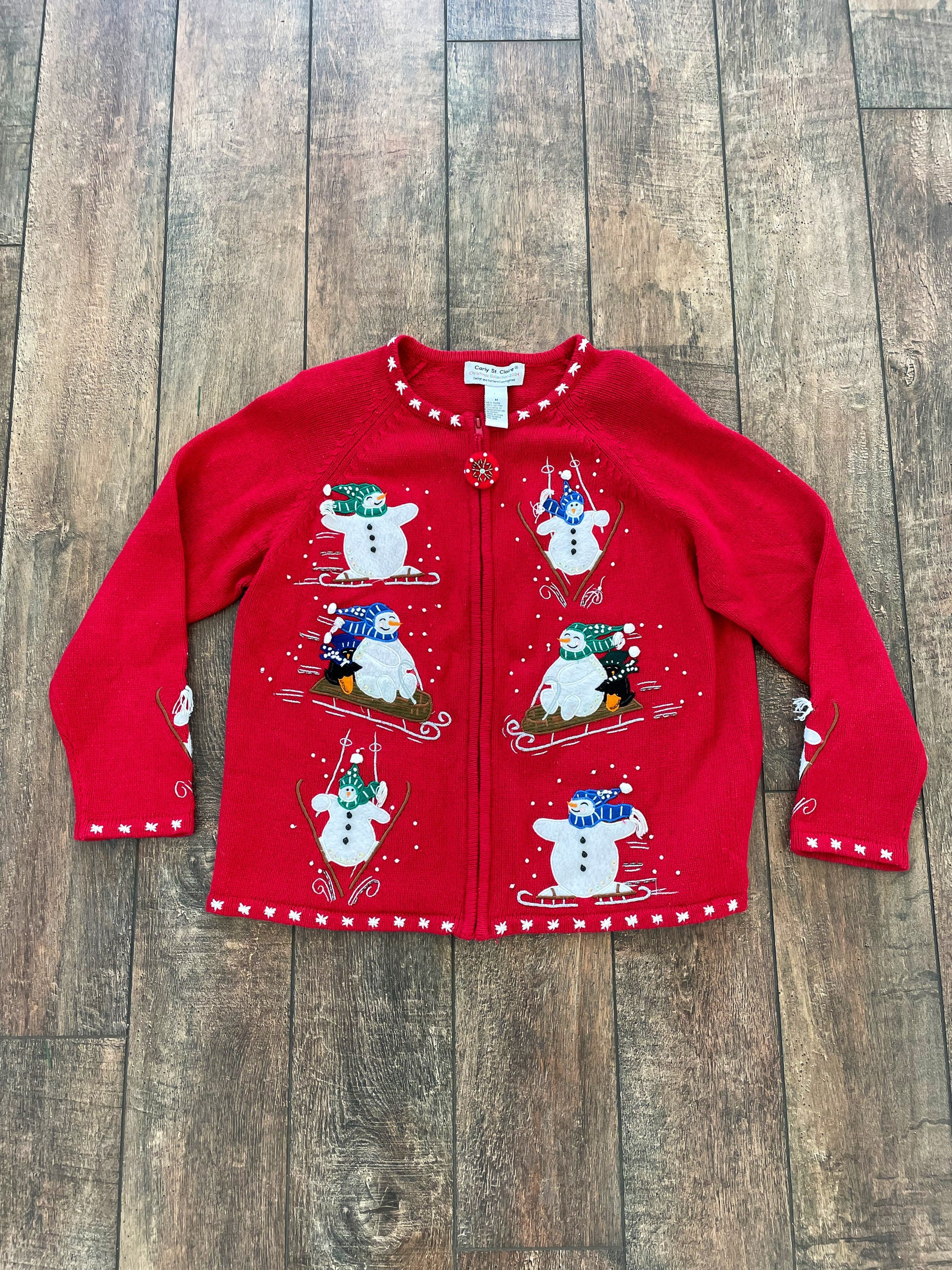 Christmas Snowman Cardigan Vintage 