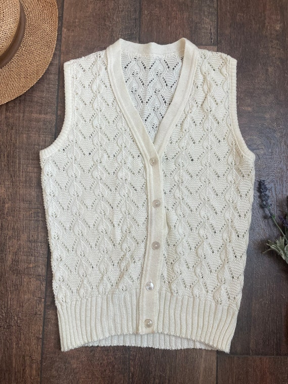 Vintage Knit Sweater Vest, Vintage Leaf Stitch Sw… - image 2