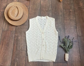 Vintage Knit Sweater Vest, Vintage Leaf Stitch Sweater Vest