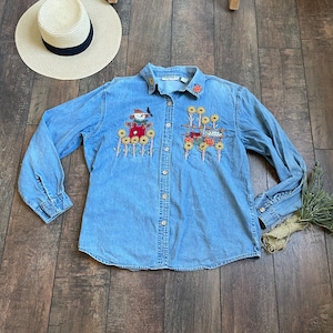 Vintage Denim Halloween Shirt, Chambray Halloween Shirt, Pumpkin Denim Shirt, Vintage Halloween Teacher,90s Halloween Shirt, Scarecrow shirt