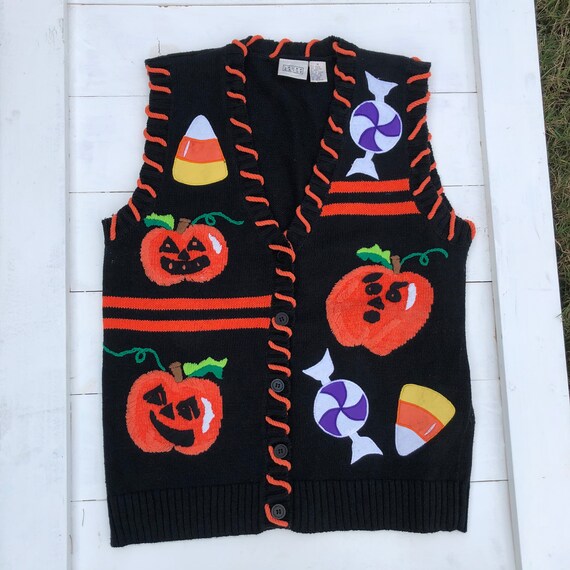 90s Vintage Halloween Vest, Halloween Sweater Vest