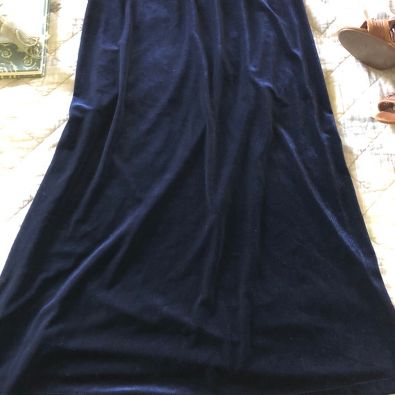 90s Vintage Dark Blue Velvet Skirt, 90s Slinky Ve… - image 3