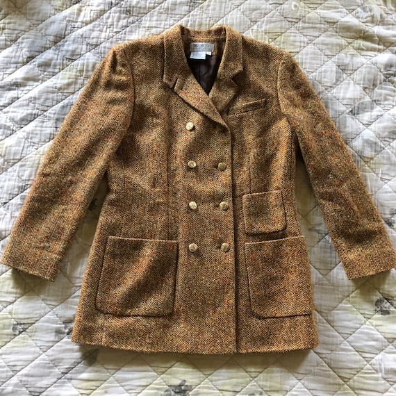 Vintage Tweed Wool Peacoat, Vintage Orange Yellow