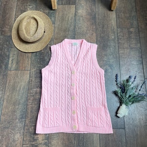 Vintage Knit Sweater Vest, Vintage Sweater Vest with Pockets, Pink Sweater Vest,Warm Knit Sweater Vest, 90s Button up Sweater Vest
