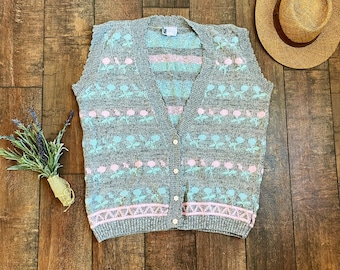 Vintage Floral knit Sweater Vest,Vintage Embroidered Sweater Vest, Needles Up,Embroidered Floral Sweater Vest,90s Floral Sweater Vest