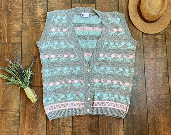 Vintage Floral knit Sweater Vest,Vintage Embroidered Sweater Vest, Needles Up,Embroidered Floral Sweater Vest,90s Floral Sweater Vest