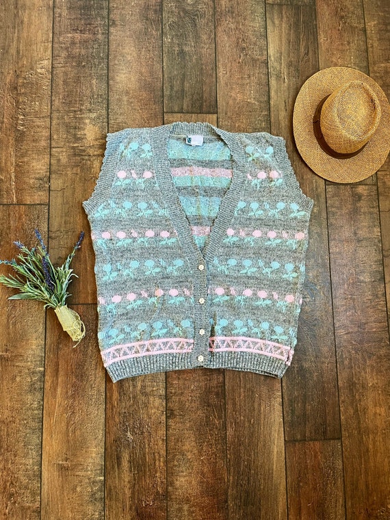 Vintage Floral Knit Sweater Vest,vintage Embroidered Sweater Vest