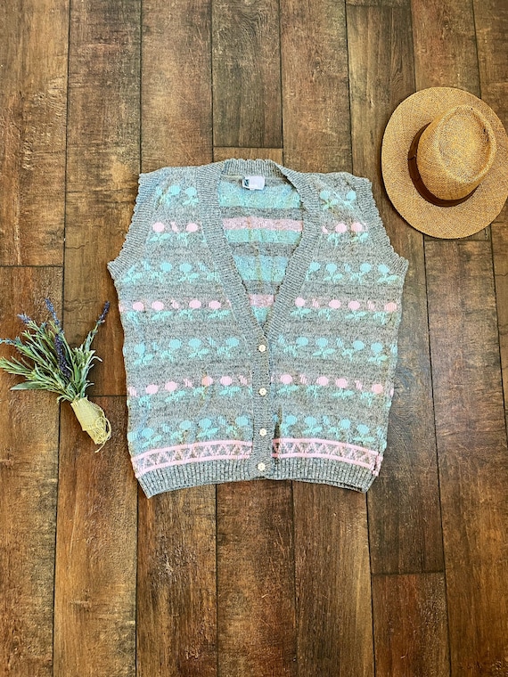 Vintage Floral Knit Sweater Vest,vintage Embroidered Sweater Vest