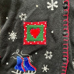 Vintage 90s Patchwork Christmas Cardigan, Christmas Snowflake Cardigan, Christmas Skates Cardigan Sweater, 90s Christmas Cardigan image 8