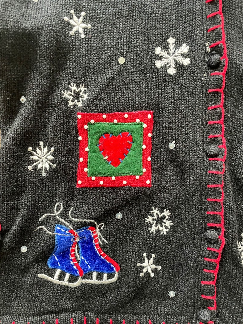 Vintage 90s Patchwork Christmas Cardigan, Christmas Snowflake Cardigan, Christmas Skates Cardigan Sweater, 90s Christmas Cardigan image 8