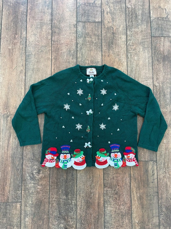 Vintage Christmas Cardigan, Vintage Snowman Cardi… - image 2